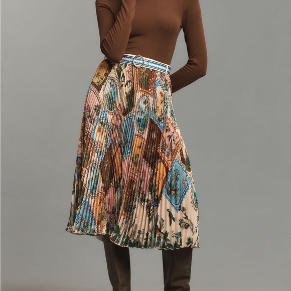 Anthropologie Dresses & Skirts - NWT Anthropologie Ranna Gill Pleated Midi Skirt Bird and Floral Print XL
